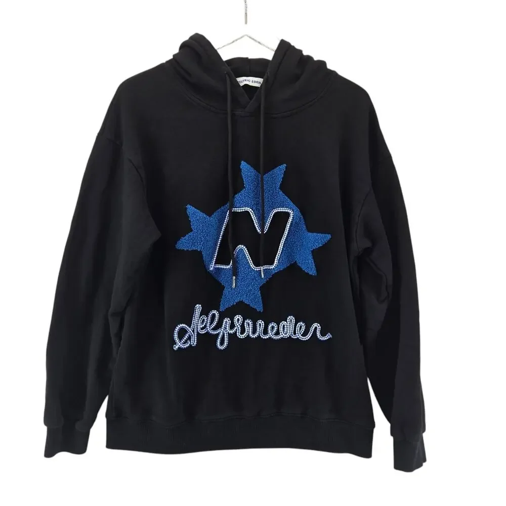 Aelfric Eden Hoodie‎ Sweatshirt Mens Small Black 3D Embroidered Y2K Streetwear